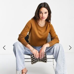 ASOS 100% Merino wool knit sweater in mustard/brown